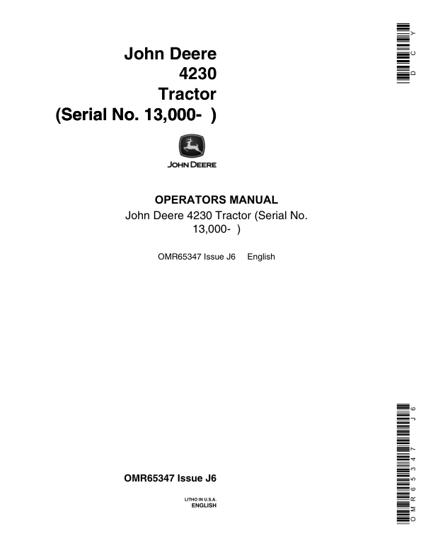 John Deere 4230 Tractors Operator's Manual (OMR65347)