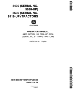 John Deere 8430 (059280-), 8630 (008118-) Tractors Operator's Manual (OMR67838)