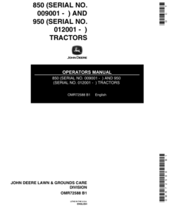 John Deere 850 (009001-), 950 (012001-020000) Utility Tractors Operator's Manual (OMR72588)