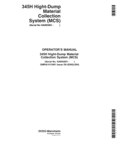 John Deere 345H Hight-Dump Material Collection System (MCS) (HA993001-) Operator's Manual (OMRA1013061)