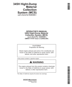 John Deere 345H High Dump Material Collection System Operator's Manual (OMRA1174781)