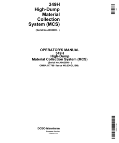 John Deere 349H High-Dump Material Collection System (MCS) (002000-) Operator's Manual (OMRA1177981)