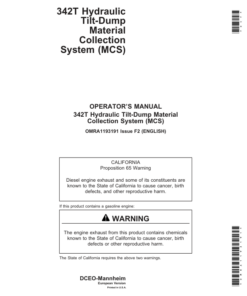 John Deere 342T Material Collection System Operator's Manual (OMRA1193191)
