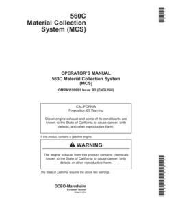 John Deere 560C Material Collection System Operator's Manual (OMRA1199991)