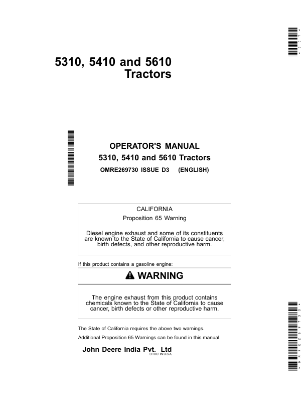 John Deere 5310, 5410 & 5610 Tractors Operator's Manual (OMRE269730)