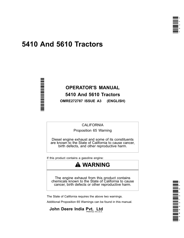 John Deere 5410 & 5610 Tractor Operator's Manual (OMRE272787)