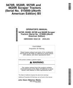 John Deere 9470R, 9520R, 9570R, 9620R Scraper Tractors Operator's Manuals (OMRE569066)