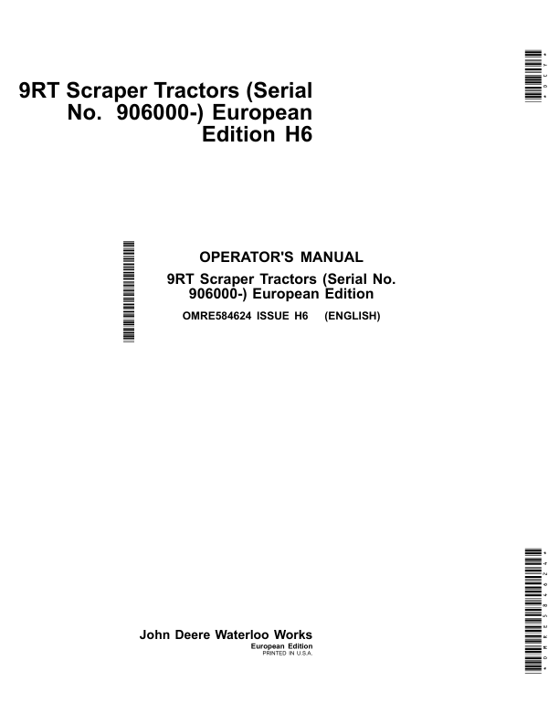 John Deere 9470RT, 9520RT & 9570RT (9RT) Scraper Tractors Operator's Manual (OMRE584624)