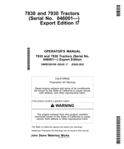 John Deere 7830 & 7930 Tractors Operator's Manual (OMRE589199)