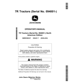 John Deere 7210R, 7230R, 7250R, 7270R, 7290R & 7310R Tractors Operator's Manual (OMRE589337)