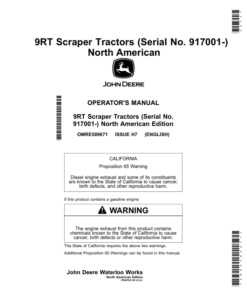 John Deere 9470RT, 9520RT & 9570RT Scraper Tractors Operator's Manual (OMRE589671)
