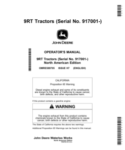John Deere 9470RT, 9520RT & 9570RT Tractors Operator's Manual (OMRE589705)