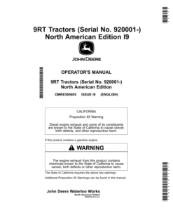 John Deere 9470RT, 9520RT & 9570RT (9RT) Tractors Operator's Manual (OMRE595605)