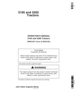 John Deere 5105, 5205 Tractors Operator's Manual (OMRE72817)