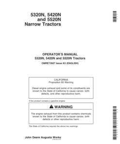 John Deere 5320N, 5420N & 5520N Tractors North America Operator's Manual (OMRE73927)