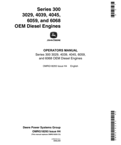 John Deere 3029, 4039, 4045, 6059, 6068 OEM Diesel Engines Operator's Manual (OMRG18293)
