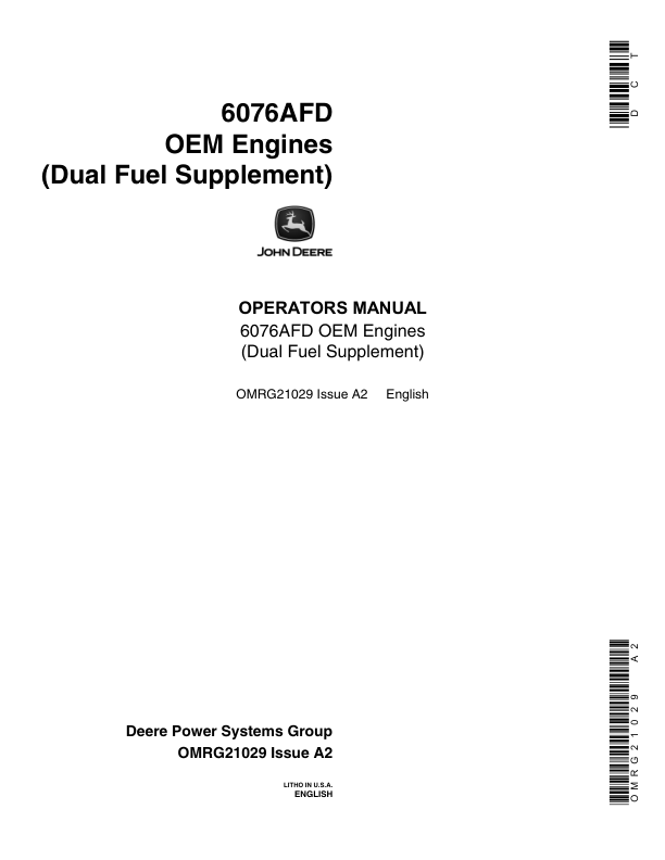 John Deere 6076 Duel Fuel OEM Engines Operator's Manual (OMRG21029)