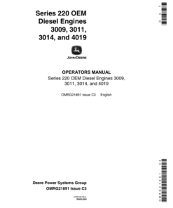 John Deere Series 220 3009, 3011, 3014 & 4019 OEM Diesel Engines Operator's Manual (OMRG21891)