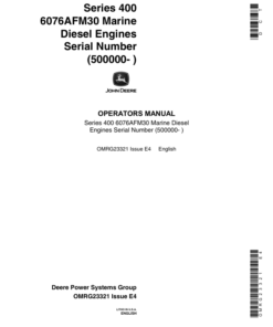 John Deere 6076AFM30 Marine Diesel Engines - Series 400 Operator's Manual (OMRG23321)