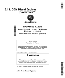 John Deere PowerTech 8.1L, 6081 (6081HF001, 6081TF001, 6081AF001) OEM Diesel Engines Operator's Manual (OMRG24828)