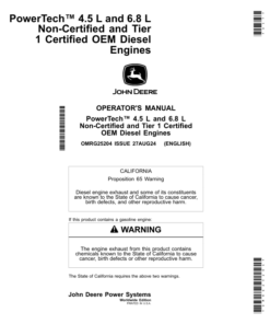 John Deere PowerTech 4.5 L, 6.8 L Non-Certified, Tier 1 Certified OEM Diesel Engines Operator's Manual (OMRG25204)
