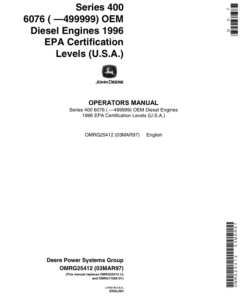 John Deere 6076 Certified OEM Diesel Engines Operator's Manual (OMRG25412)