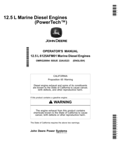 John Deere PowerTech 12.5L 6125AFM01 Marine Diesel Engines Operator's Manual (OMRG28994)