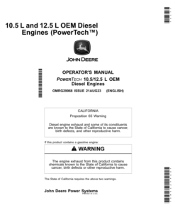 John Deere 10.5L, 6105 (003764-), 12.5L, 6125 (010967-) OEM Diesel Engines Operator's Manual (OMRG29968)