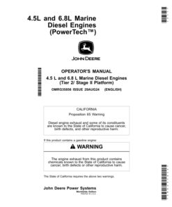 John Deere 4.5L, 6.8L Marine Diesel Engines (PowerTech) Operator's Manual (OMRG35856)