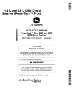 John Deere 4.5 L, 6.8 L OEM Diesel Engines (PowerTech Plus) Operator's Manual (OMRG36852)