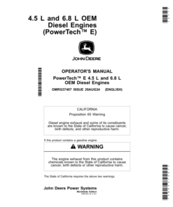 John Deere 4.5 L, 6.8 L OEM Diesel Engines (PowerTech E) Operator's Manual (OMRG37407)