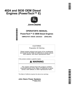 John Deere PowerTech E 4024 HF285/HF295 & 5030 HF285 OEM Diesel Engines Operator's Manual (OMRG37673)