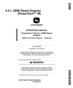John Deere 4.5 L OEM Diesel Engines (PowerTech M) Operator's Manual (OMRG37708)