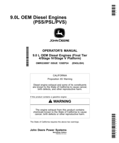 John Deere 9.0L OEM Diesel Engines (PSS/PSL/PVS) Operator's Manual (OMRG38997)