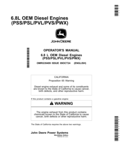 John Deere 6.8L OEM Diesel Engines(PSS/PSL/PVL/PVS/PWX) Operator's Manual (OMRG39499)
