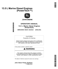 John Deere 13.5 L Marine Diesel Engines (PowerTech) (Worldwide Edition) Operator's Manual (OMRG39584)
