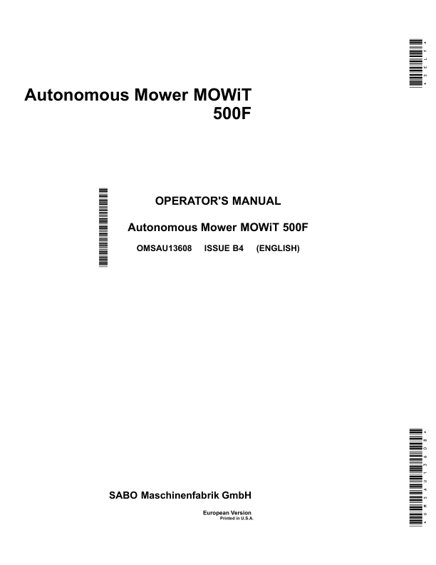 John Deere 500F MOWiT Autonomous Mower (Sabo) Software Version 4.1 Operator's Manual (OMSAU13608)