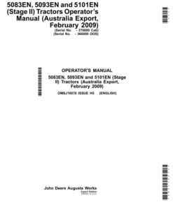 John Deere 5083EN, 5093EN, 5101EN Stage II Tractors (Australia Export February 2009)(-360000 OOS) (-370000 Cab) Operator's Manual (OMSJ10076)