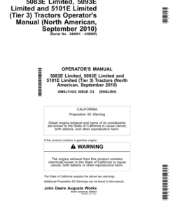 John Deere 5083E Limited, 5093E Limited, 5101E Limited (Tier3) Tractors (September 2010) (340001-439999) Operator's Manual (OMSJ11432)