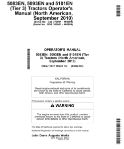 John Deere 5083EN, 5093EN, 5101EN (Tier 3) Tractors (OOS 360001-4609999) (Cab 370001-460999) (September 2010) Operator's Manual (OMSJ11437)