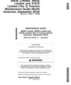 John Deere 5083E Limited, 5093E Limited, 5101E Limited (Tier3) Tractors Maintenance Guide (September 2010) (340001-439999) Operator's Manual (OMSJ11442)