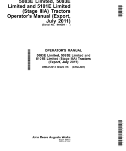 John Deere 5083E Limited, 5093E Limited, 5101E Limited (Stage IIIA) Tractors(July 2011) (440000-), OPERATOR'S GUIDE Operator's Manual (OMSJ12913)