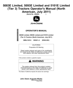 John Deere 5083E Limited, 5093E Limited, 5101E Limited (Tier 3) Tractors (July 2011) (440000-), Operator's Manual (OMSJ12914)