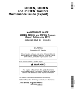 John Deere 5083EN, 5093EN, 5101E Tractors Maintenance Guide (Cab 370001-) (OOS 360001-) Operator's Manual (OMSJ12925)