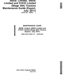 John Deere 5083E Limited, 5093E Limited, 5101E Limited (Stage IIIA) Tractors Maintenance Guide (July 2011) (440000-) Operator's Manual (OMSJ12944)