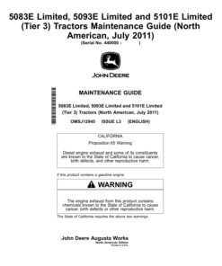 John Deere 5083E Limited, 5093E Limited, 5101E Limited (Tier 3) Tractors Maintenance Guide (July 2011) (440000-) Operator's Manual (OMSJ12945)