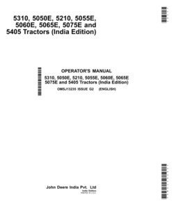 John Deere 5310, 5050E, 5210, 5055E, 5060E, 5065E, 5075E, 5405 Tractors (MY2014-) (India) Operator's Manual (OMSJ13235)