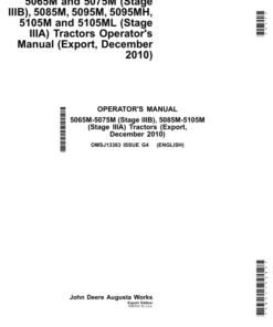 John Deere 5065M, 5075M (Stage IIIB), 5085M, 5095M, 5095MH, 5105M, 5105ML (Stage IIIA) Tractors (Export, December 2010) Operator's Manual (OMSJ13383)