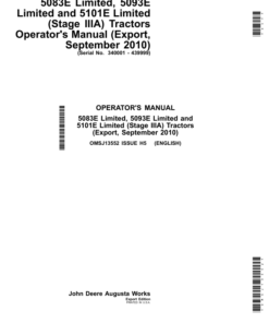 John Deere 5083E Limited, 5093E Limited, 5101E Limited (Stage IIIA) Tractors (September 2010) (340001-439999) Operator's Manual (OMSJ13552)