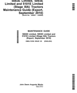 John Deere 5083E Limited, 5093E Limited, 5101E Limited (Stage IIIA) Tractors Maintenance Guide (September 2010) (340001-439999) Operator's Manual (OMSJ13556)